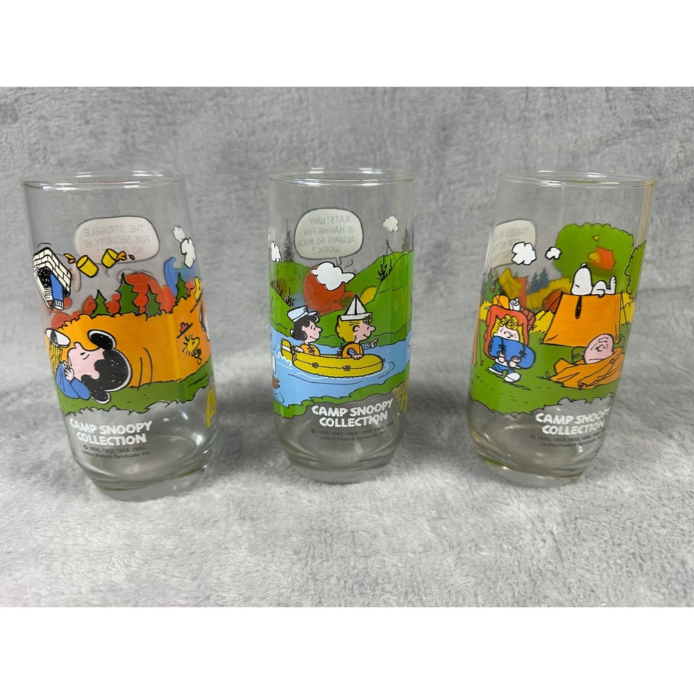 Vintage 1983 McDonald's Camp Snoopy Peanuts Glasses Set of 3 Charlie Brown